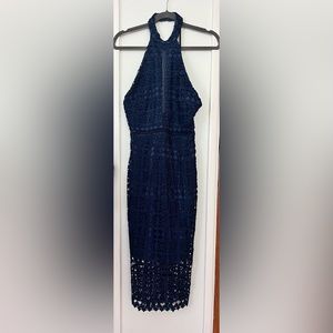 Pretty little thing navy blue midi halter dress. Size 8